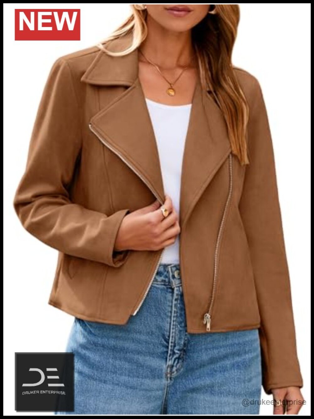 Faux Suede Cropped Moto Jacket Long Sleeve Zipper Biker Casual